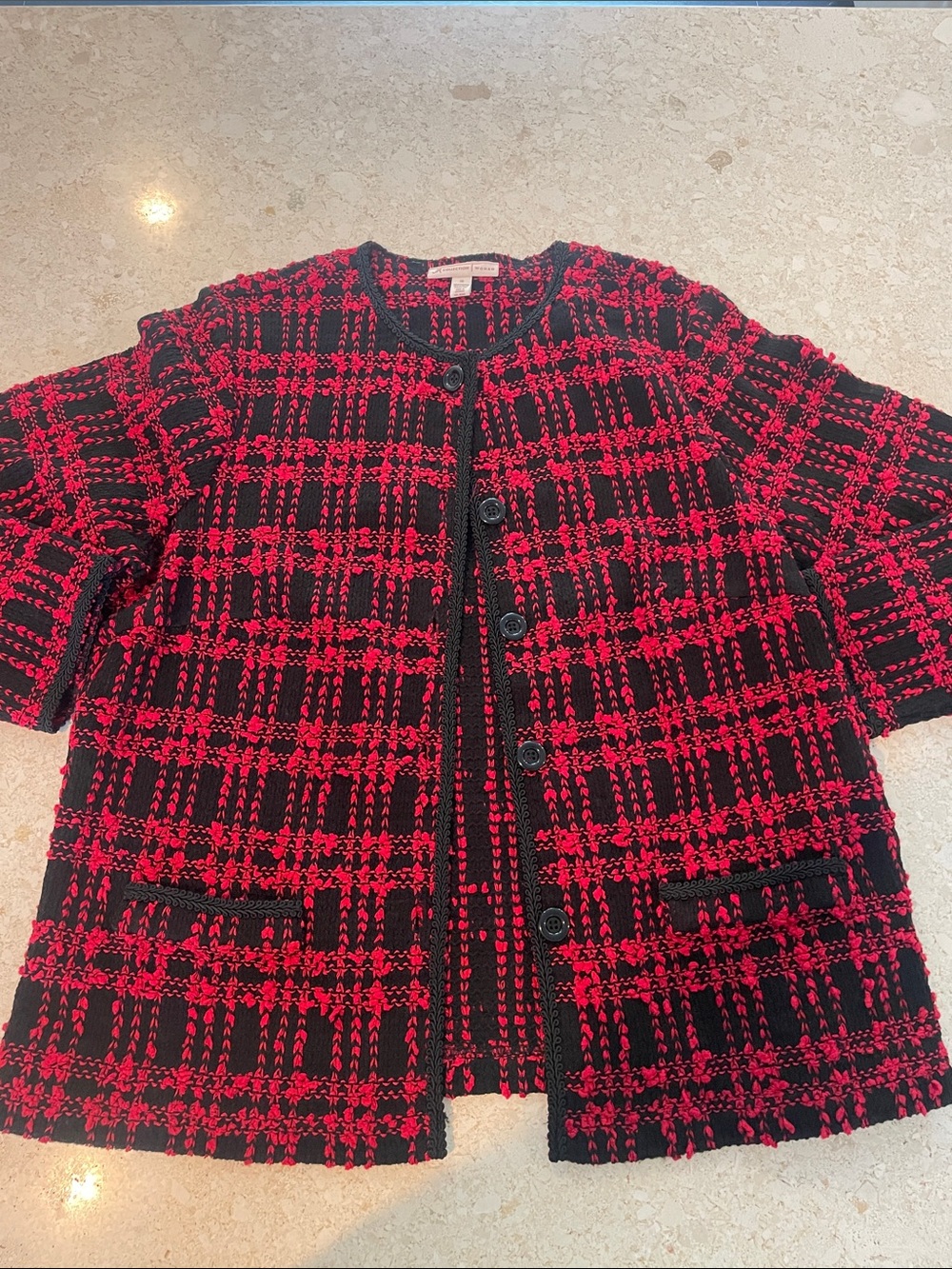 Classic Women's Red & Black Knit Button-Front Jacket